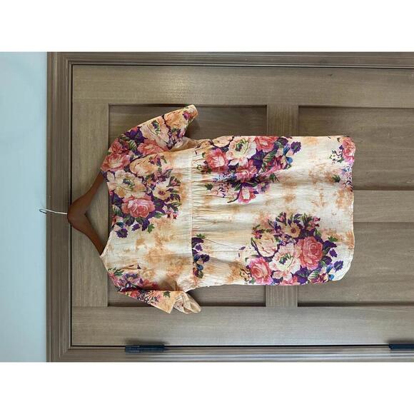 NWT Vintage Goa Square Neck Embroidered Floral Boho Top in Mango Women size Med​ - Picture 8 of 13